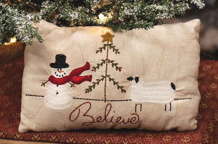 Silk Pillows for Smooth Skin and HairSnowman & Sheep Believe Decorative Christmas Pillow, 6" x 9"