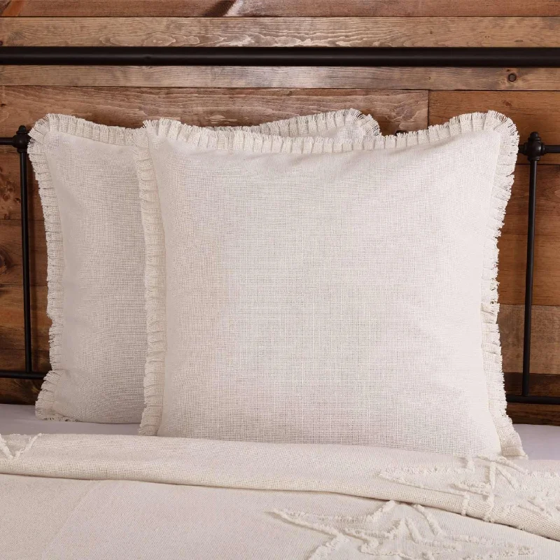 Firm Pillows for Side SleepersBurlap Antique White Fabric Euro Sham w/ Fringed Ruffle Set of 2 VHC Brands