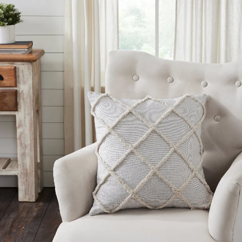 Soft and Fluffy Pillows for Bedroom ComfortFrayed Lattice Oatmeal Pillow Cover 20x20 VHC Brands