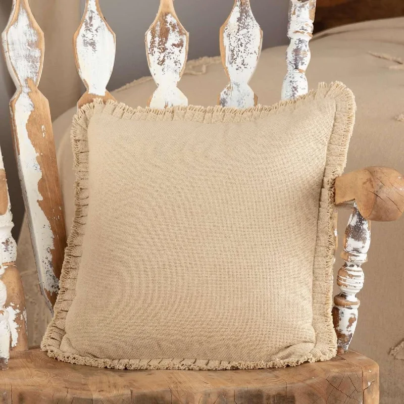 Soft and Fluffy Pillows for Bedroom ComfortBurlap Vintage Pillow w/ Fringed Ruffle 18x18 VHC Brands