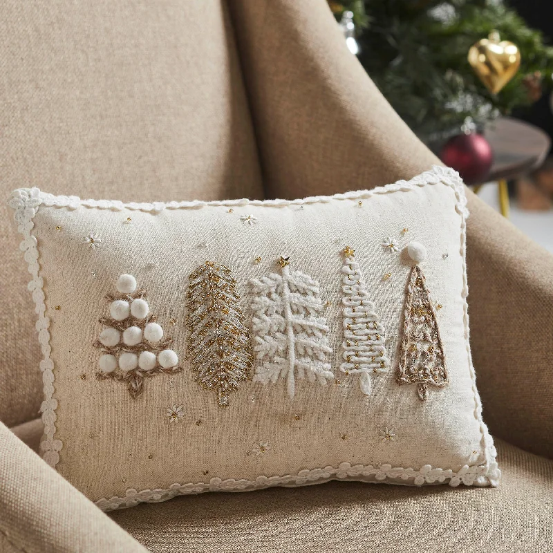 Square Pillows for Modern Home Decor5 Christmas Trees White Pillow 14x10 VHC Brands