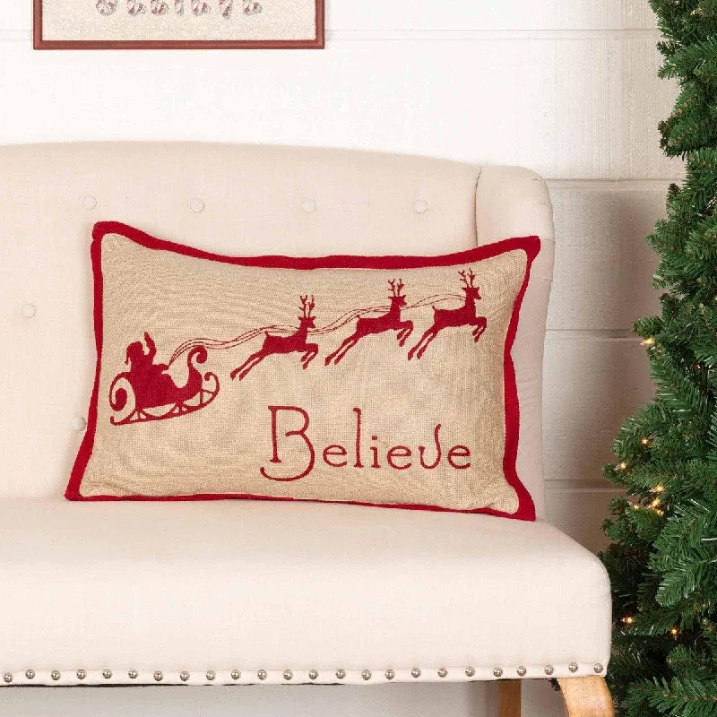 Kids Pillows with Fun DesignsBurlap Santa Believe Pillow 14"x22"