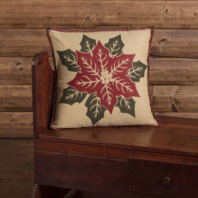 Plush Pillows for a Cozy BedNational Quilt Museum Poinsettia Block Pillow 18" Khaki, Poinsettia Red, Deep Green VHC Brands