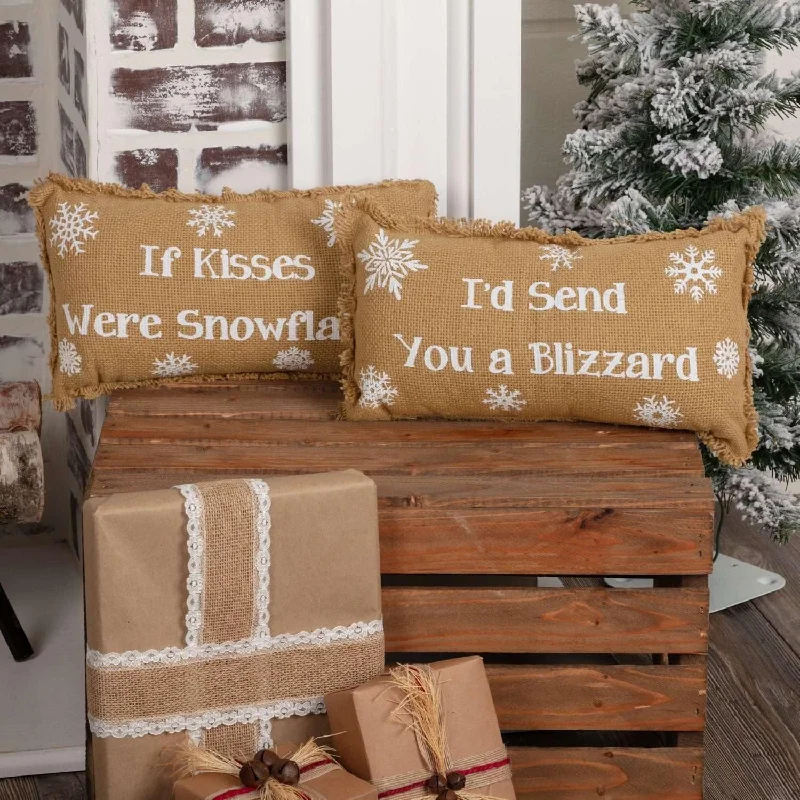 Travel Pillows for Long JourneysSnowflake Burlap Pillow If Kisses..Snowflakes Set of 2 7x13