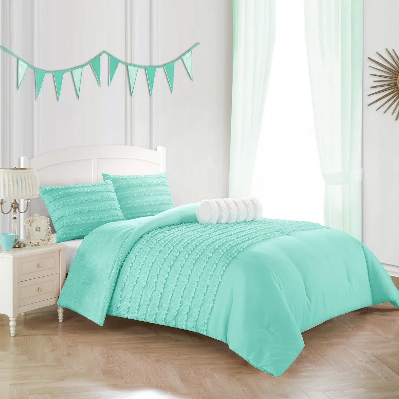 Duck down comforters with a softer feel and good warmth retentionHeritage Kids Textured Ruffle Comforter Set