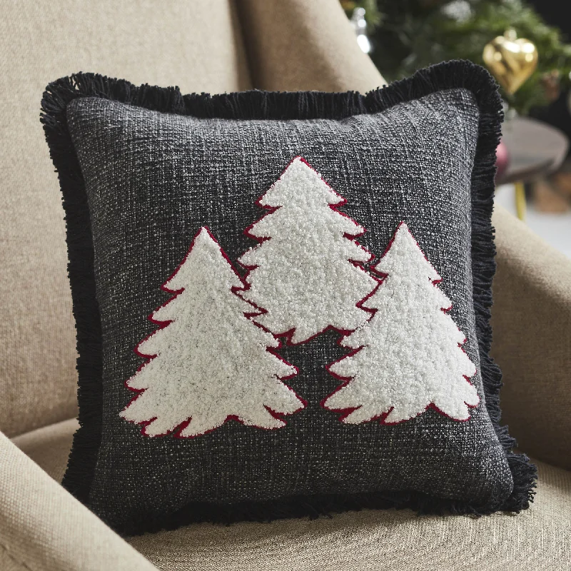 Velvet Pillows for a Touch of Elegance3 Christmas Trees Black Woven Pillow 12x12 VHC Brands