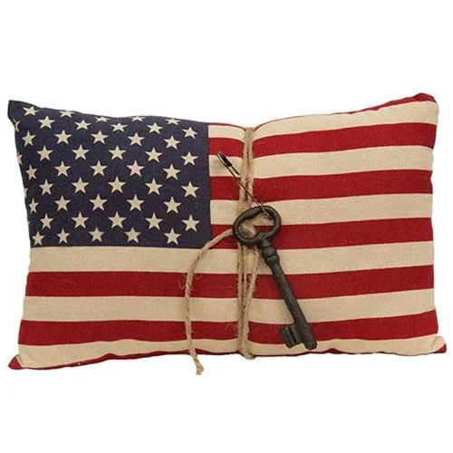 Square Pillows for Modern Home DecorAmerican Flag Pillow w  Antiqued Key