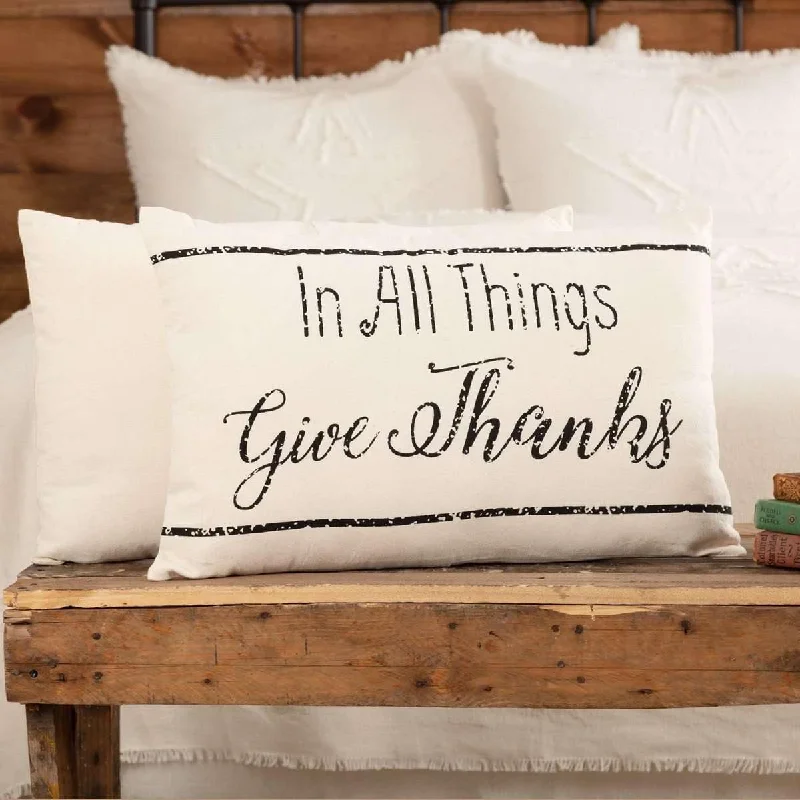 Square Pillows for Modern Home DecorCasement Natural In All Things Give Thanks Pillow 14x22 VHC Brands