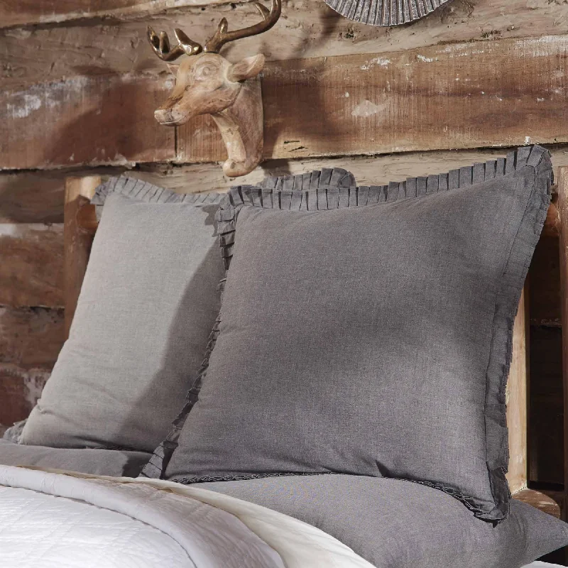 Velvet Pillows for a Touch of EleganceBlack Chambray Ruffled Fabric Euro Sham 26x26 VHC Brands