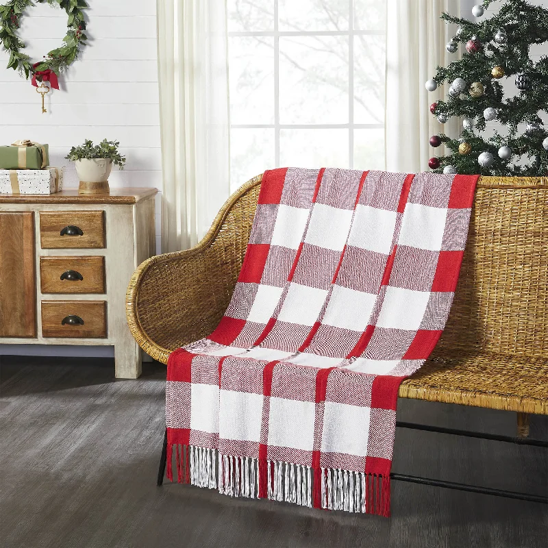 Soft and Fluffy Pillows for Bedroom ComfortAnnie Red Check Woven Throw 50"x60" VHC Brands