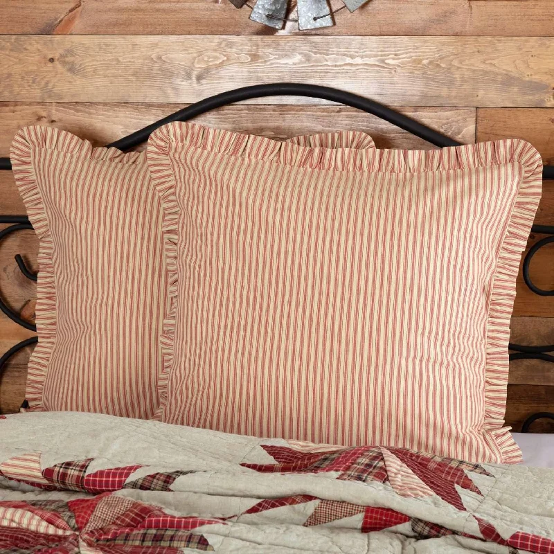 Square Pillows for Modern Home DecorOzark Red Ticking Stripe Euro Sham 26x26 VHC Brands