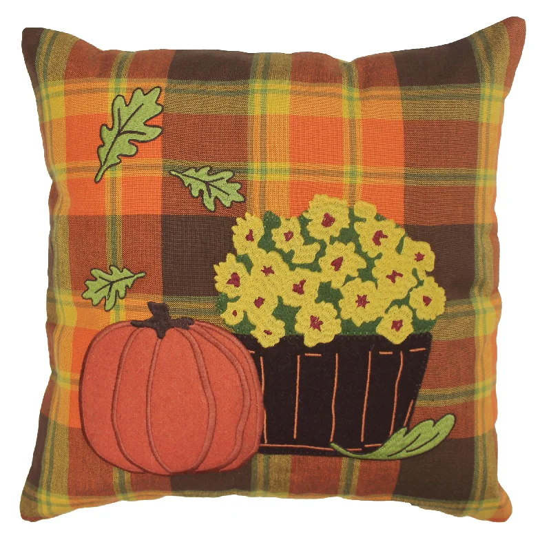 Decorative Pillows for Living Room MakeoverF Autumn Plaid Mums Pillow 14 In PL336020