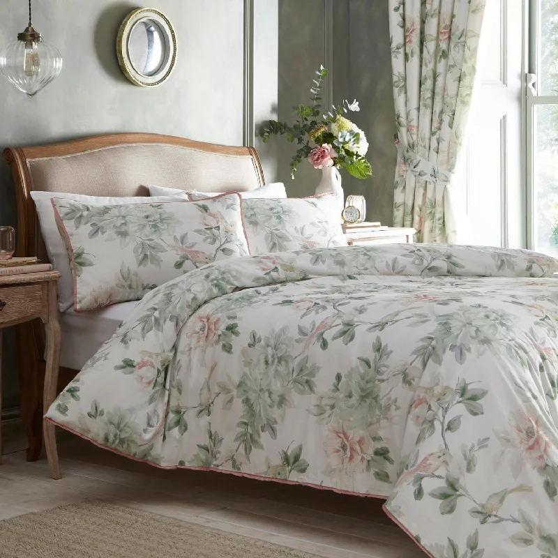 Microfiber duvet covers that are affordable and easy to care forCampion Green Floral 100% Cotton Duvet Set