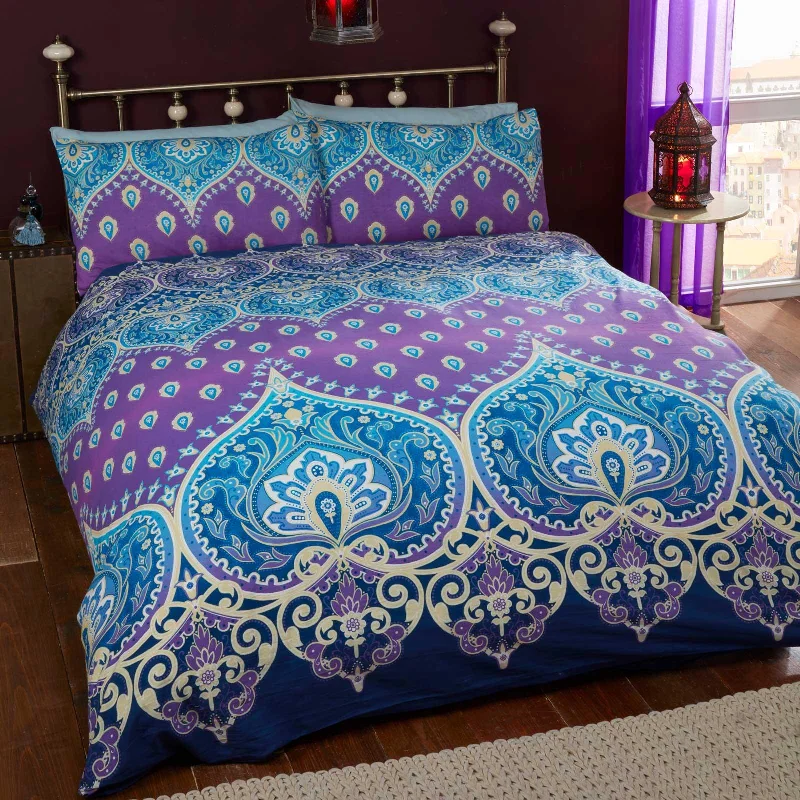 Tie - closure duvet covers with fabric ties for a more decorative and adjustable optionAsha Duvet Cover Set Sapphire