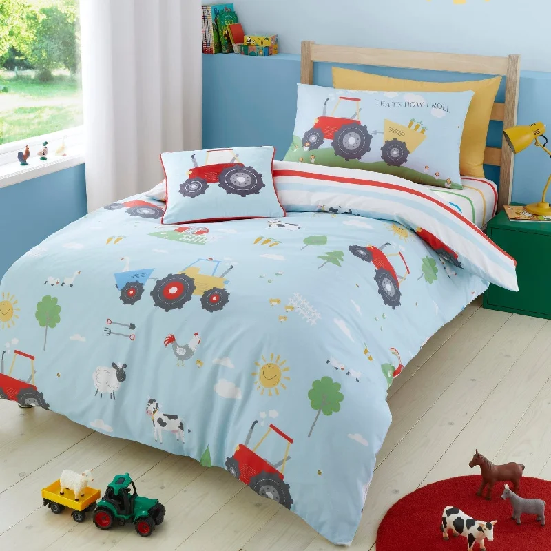 Egyptian cotton duvet covers for a luxurious and soft feelFarmyard Friends Blue Reversible Kids Duvet Set