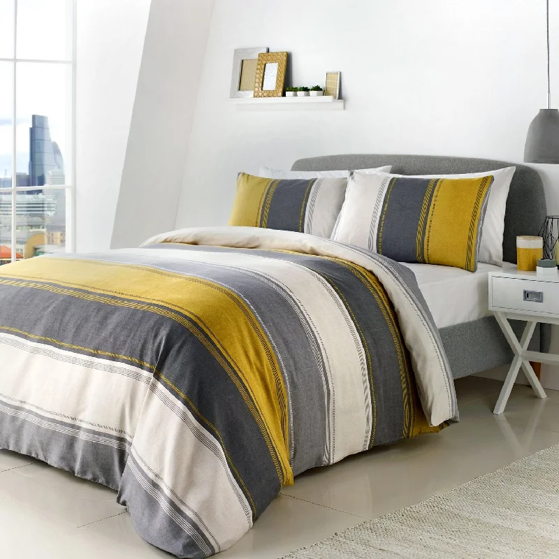 Striped duvet covers with bold or subtle stripes for a classic or nautical feelBetley Stripe Ochre Duvet Set