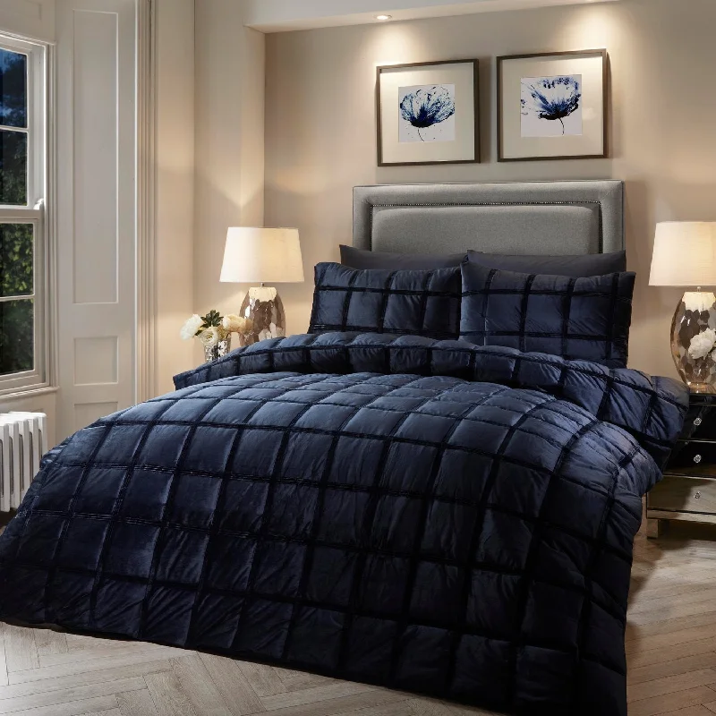 Jersey cotton duvet covers for a stretchy and comfortable fitBrighton Square Navy Velvet Duvet Set