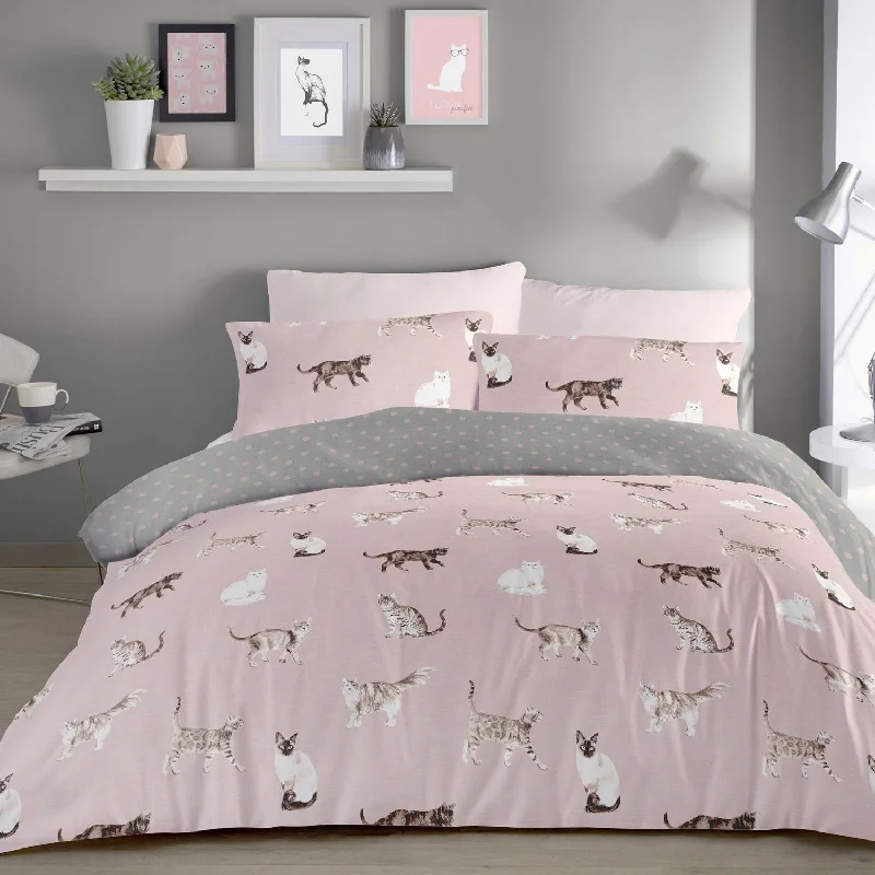 Anti - dust mite duvet covers to keep the sleep environment cleanCats Blush Reversible Duvet Set