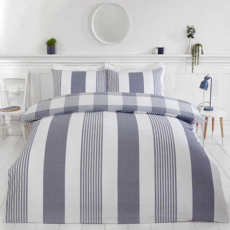 Twin - size duvet covers ideal for single beds in kids' rooms or dormitoriesSustainable Chambray Stripe Duvet Cover Set