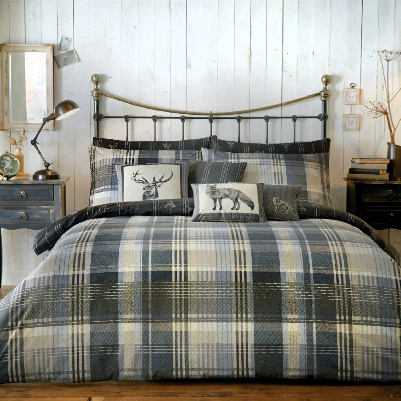 Jersey cotton duvet covers for a stretchy and comfortable fitConnolly Charcoal Check Brushed Cotton Duvet Set