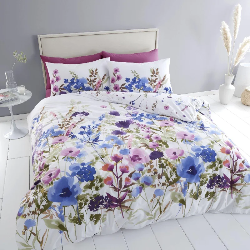 Zipper - closure duvet covers for easy removal and washingCountryside Floral Duvet Cover Set Pink & Blue