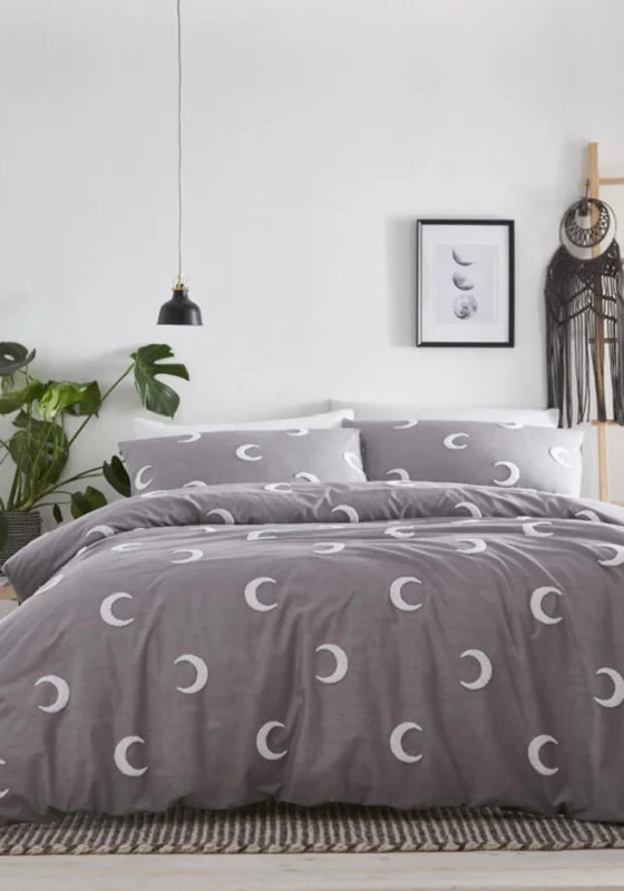 Bamboo - derived duvet covers with antibacterial and moisture - wicking propertiesPortfolio Crescent Double Duvet Set, Grey & White