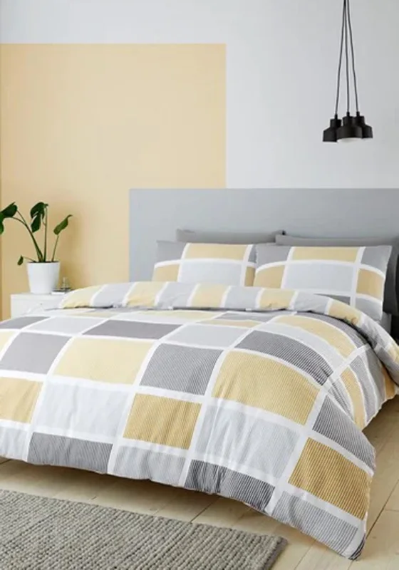 Bamboo - derived duvet covers with antibacterial and moisture - wicking propertiesCatherine Lansfield Geo Block Reversible Twin Pack Double Duvet Sets, Grey Multi