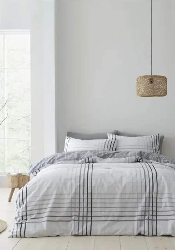 Affordable duvet covers for those on a tight budgetBianca Grid Check Double Duvet Set, Grey & White