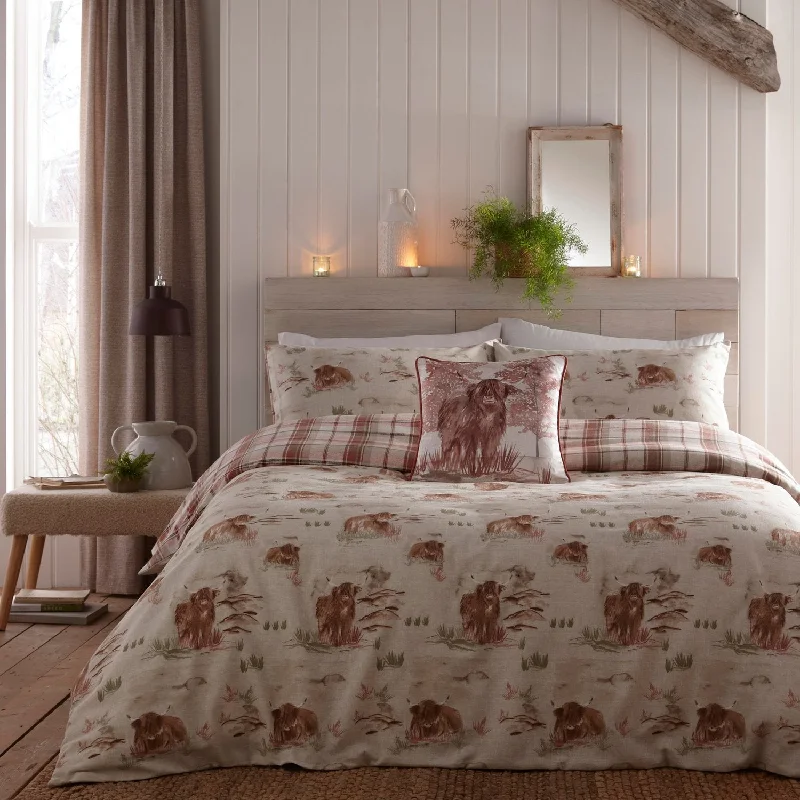 Duvet covers that work well with memory - foam mattresses for added comfortHanson Highland Cow Terracotta Brushed Cotton Duvet Set