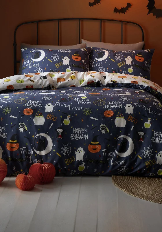 Dry - clean - only duvet covers with high - end materials and delicate designsBedlam Happy Halloween Glow in the Dark Single Duvet Set, Navy Multi