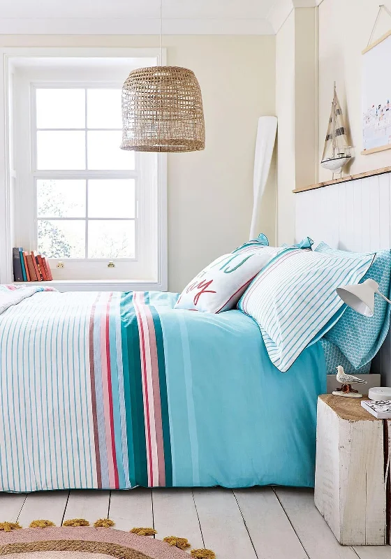 Wrinkle - resistant duvet covers for a neat and tidy lookJoules Coastal Border Stripe Duvet Cover Set, Aqua