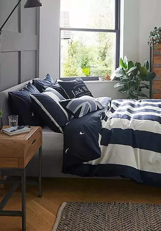 Guest - room duvet covers to make visitors feel welcome and comfortableJack Wills Stripe King Duvet Cover, Navy & White