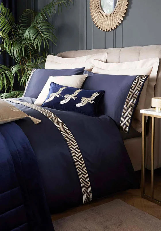 Tie - closure duvet covers with fabric ties for a more decorative and adjustable optionLaurence Llewelyn Bowen Sleeping Beauty Riva Duvet & Pillowcase Set, Navy