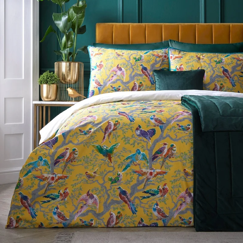 Moisture - wicking duvet covers to prevent night sweatsLaurence Llewelyn-Bowen Birdity Absurdity Yellow 200 Thread Count 100% Cotton Duvet Set