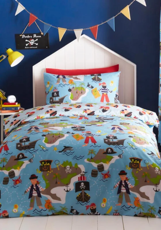 Duvet covers suitable for use with synthetic - filled comfortersPortfolio Kids Club Pirates Map Double Duvet Set, Blue Multi