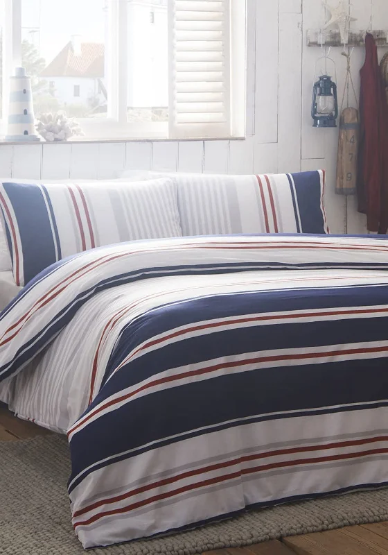 Machine - washable duvet covers for hassle - free cleaningPortfolio Nautical Stripe Duvet Set, Navy Multi