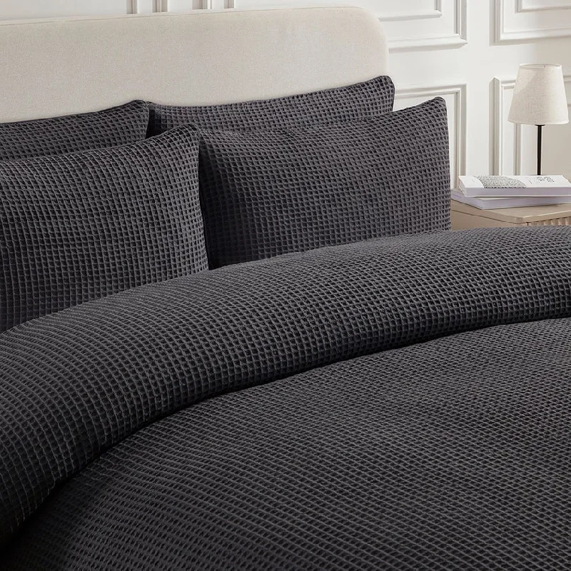 Microfiber duvet covers that are affordable and easy to care forPortofino 200 Thread Count Waffle Duvet Cover - Cotton - Charcoal