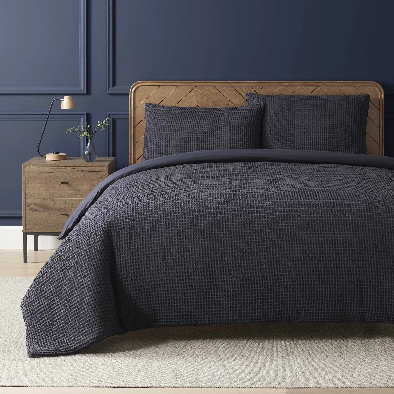 King - size duvet covers to fit large king - sized beds perfectlyPortofino 200 Thread Count Waffle Duvet Cover - Cotton - Midnight