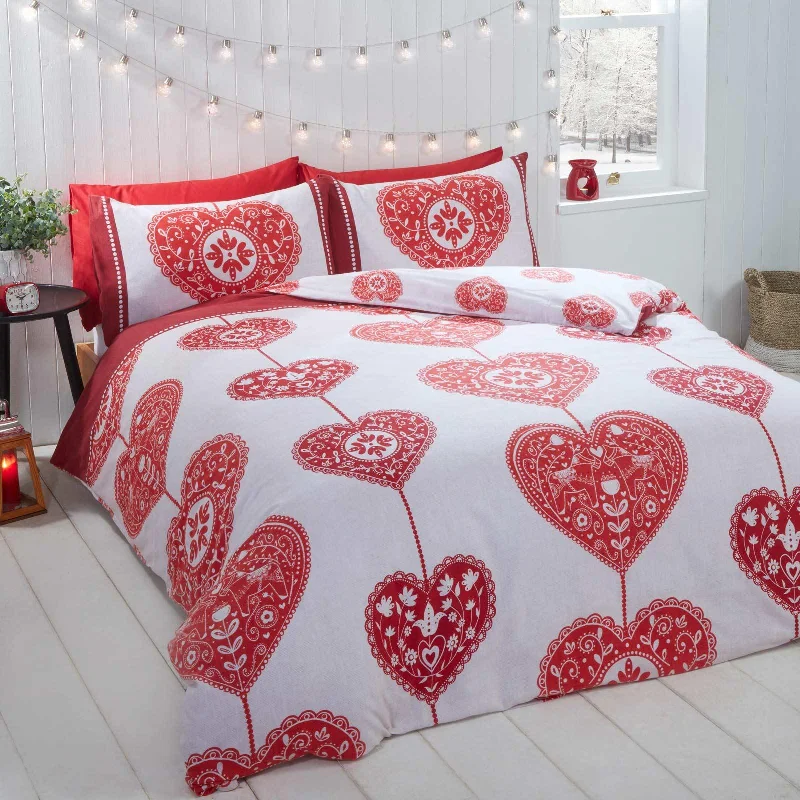 Moisture - wicking duvet covers to prevent night sweatsScandi Heart Flannelette Duvet Cover Set Red