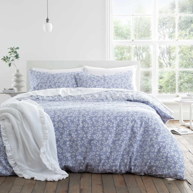 Solid - colored duvet covers in classic colors like white, black, and navy for a timeless lookShadow Leaves Duvet Cover Set Blue