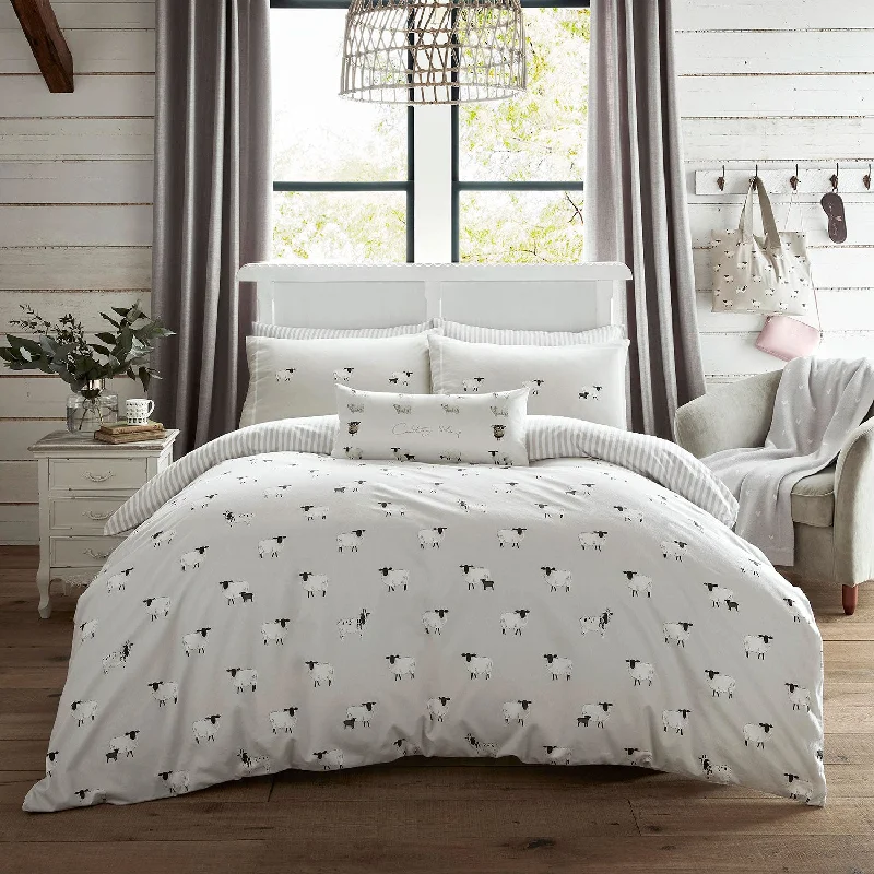 Twin XL duvet covers designed for extra - long twin beds, often used in college dormsSophie Allport Sheep Oatmeal Brushed Cotton Duvet Set