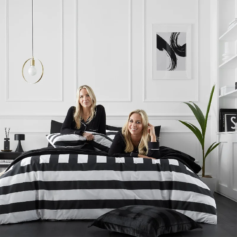 Patchwork duvet covers with a variety of fabric pieces sewn together for a rustic charmStyle Sisters Black and White Bold Stripe 180TC Cotton Duvet Set