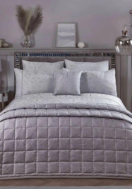 Custom - sized duvet covers to fit unique or non - standard bed framesVantona Home Nouveau Damask Jacquard Collection Throw, Silver