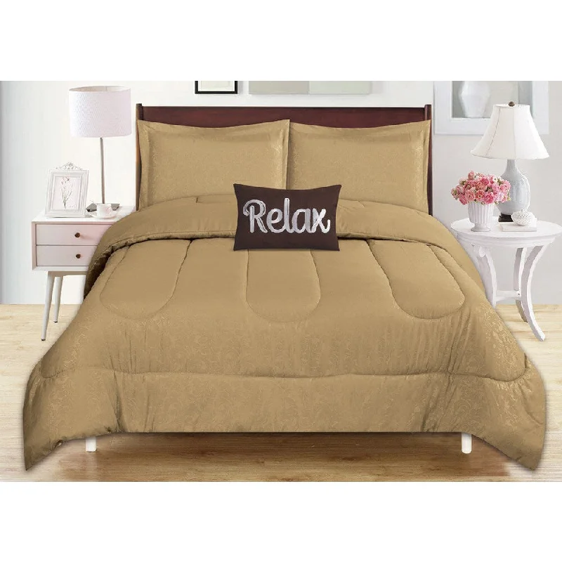 Silk - filled comforters for a luxurious and smooth touch4-Piece Babylon Taupe Embossed Comforter Set