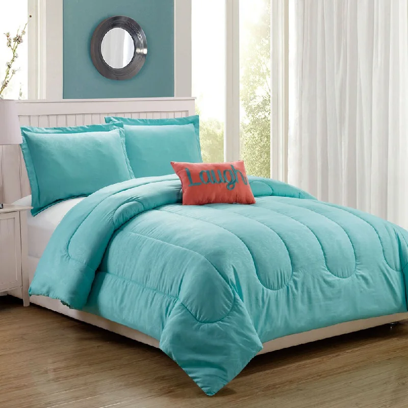 Synthetic - filled comforters like polyester for affordability and hypoallergenic propertiesBabylon Aqua Embossed 4-Piece Comforter Set