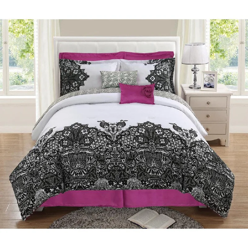 King - size comforters to fit large king - sized beds perfectlyBlack/White Lace Reversible 8-piece Comforter Set