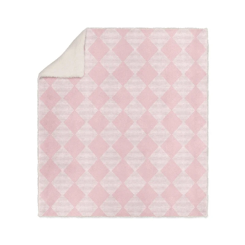 Duck down comforters with a softer feel and good warmth retentionBLOCK PRINT CHECK BOARD IN PINK Sherpa Comforter - 30X40