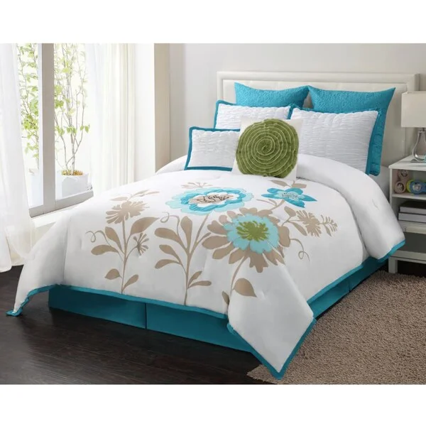 Latex - filled comforters with a bouncy texture and good supportBlossom Blue 8-piece Comforter Set