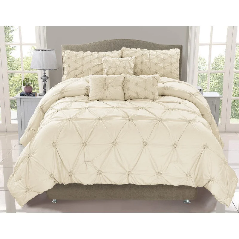 Full - size comforters suitable for full - sized beds in guest rooms or small bedroomsCosmo Ivory Smocked 6-piece Comforter Set