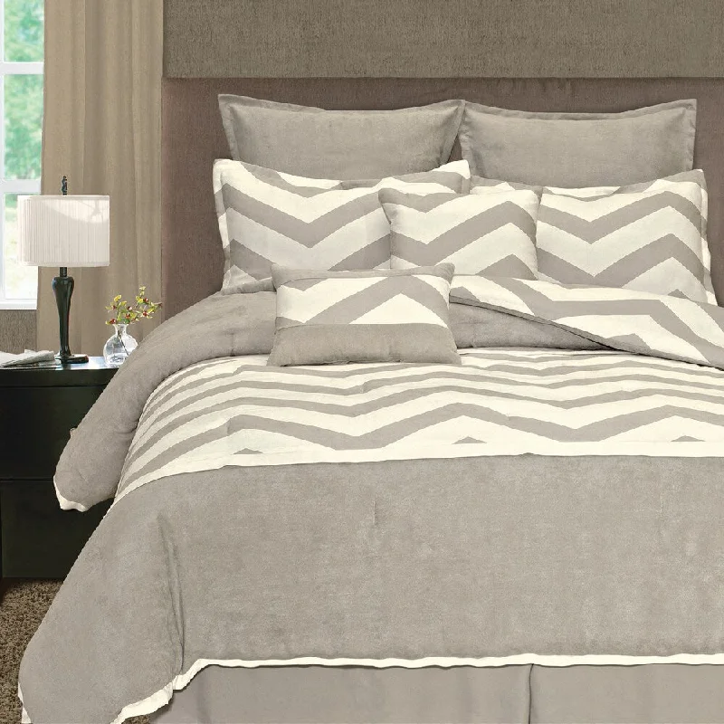 Synthetic - filled comforters like polyester for affordability and hypoallergenic propertiesGrey/ Cream Zigzag 8-piece Comforter Set - Grey